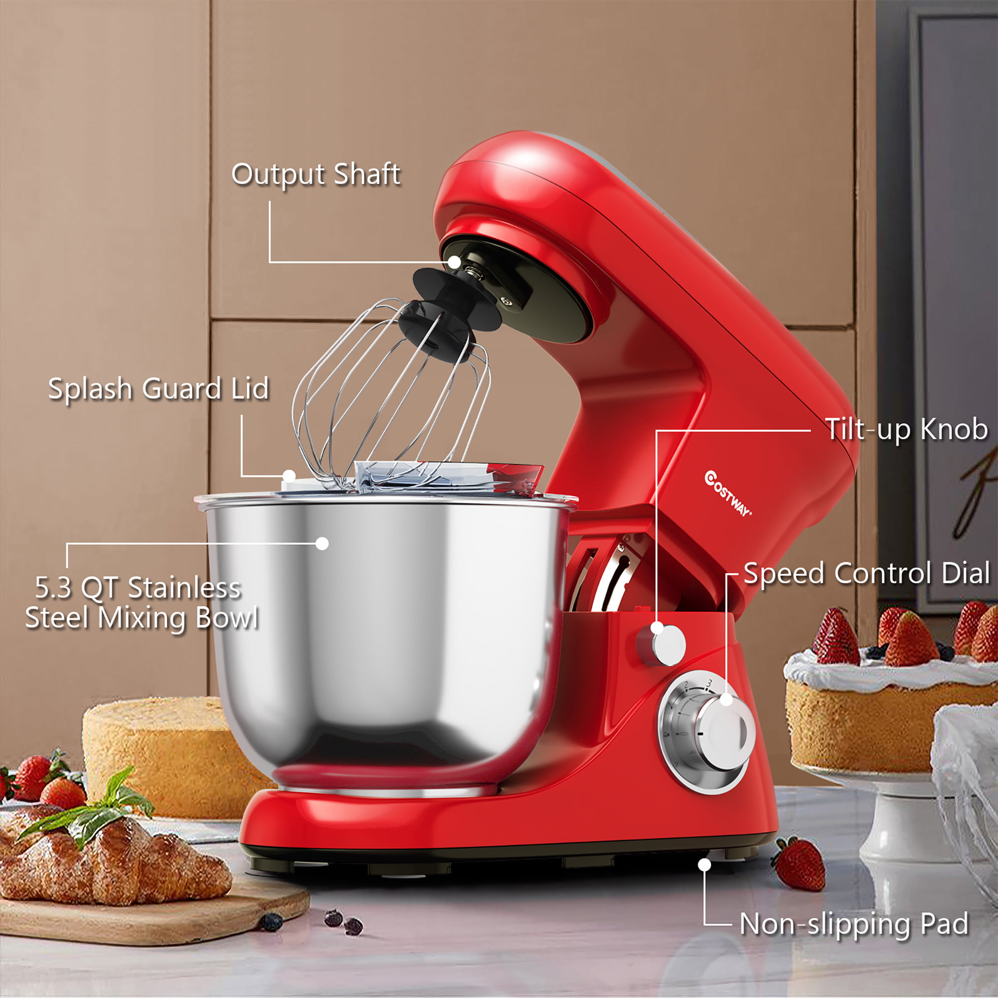 Rise by Dash Stand Mixer, 6 Speed, with Mixing Bowl, Dough Hooks, Beaters,  Recipes , Red, 3 Qt