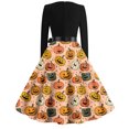 thumbnail image 5 of WTOBBY Women's Retro Halloween Printed Dress Featuring V-Neckline, Slim Casual Design, Long Sleeves, and Comfortable Fit for Party Wear ,Pink 5XL, 5 of 5