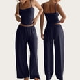 thumbnail image 5 of OIOLOYJM 2 Piece Sets for Women Comfy Cami Pajama Sets Casual Loose Tank Tops High Elastic Waist Drawstring Wide Leg Pants Cozy Soft Lounge Set Dark Blue XS, 5 of 6