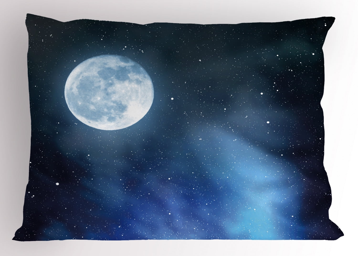 Moon Pillow Sham Night Sky with Stars Full Moon Universe Space Heavenly ...