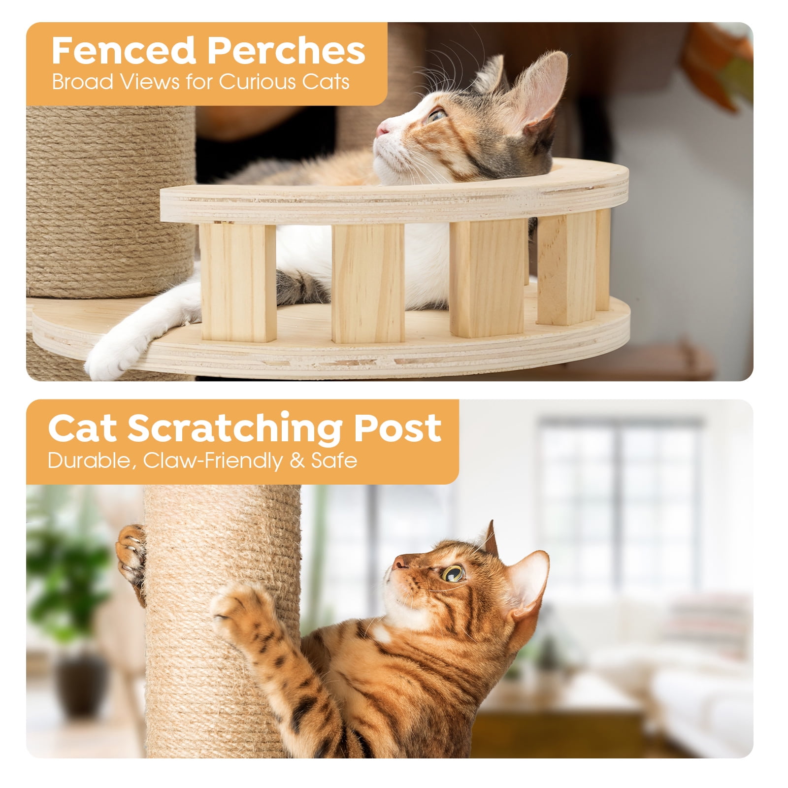 Veehoo Floor to Ceiling Cat Tree Height 106-123 Inch Adjustable with 4.3" Thickened Scratching Posts