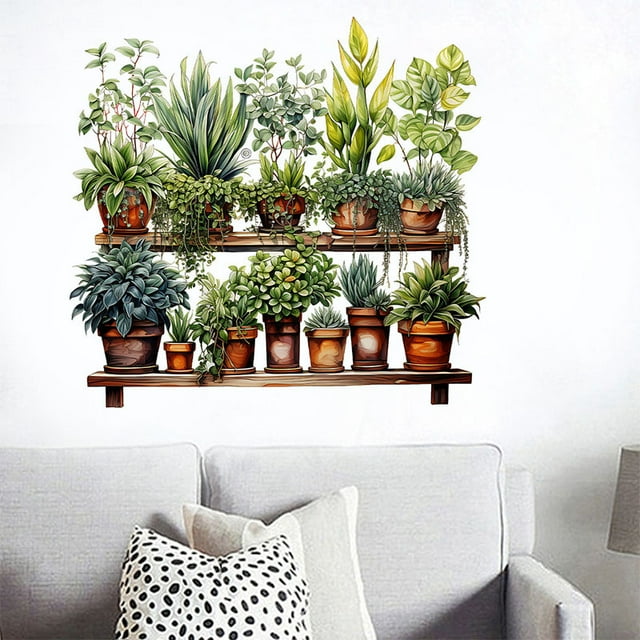 Adhesivos de pared de PVC con forma de planta verde, 30 x 60 cm, 2 hojas