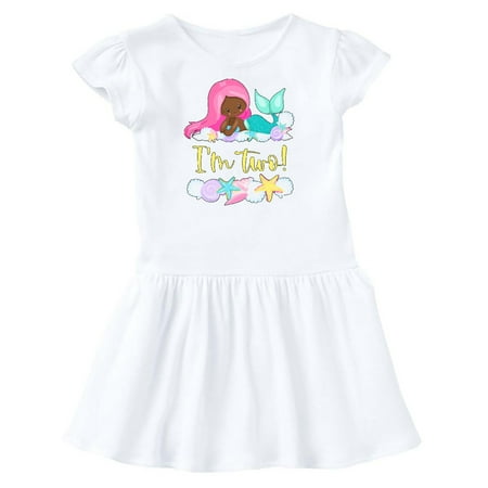 

Inktastic I m 2 Mermaid with Pink Hair and Shells Gift Toddler Girl Dress