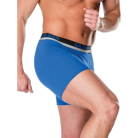 Men's Performance Cotton Regular Leg Blue Boxer Briefs,