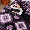 thumbnail image 4 of Feelyou Bohemian Triangle Abstract Bedding Comforter Set 7 Pieces, Black Purple Hippie Aztec Full Bedding Set, Teens Adult Women Men Reversible Fitted Sheet Flat Sheet, Lightweight Room Decor, 4 of 7