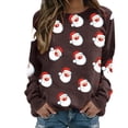 thumbnail image 1 of Gibobby Sudaderas de Navidad para mujer Blusa de sudadera estampada con cuello redondo y manga larga para entrenamiento diario en casa y al libre para mujer(Marrón,XG), 1 of 4