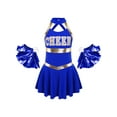 thumbnail image 6 of CHICTRY Kids Girls Letters Printed Cheers Uniform Hollow Back Dress with Pompoms for Cheerleading Dance A Royal Blue 8, 6 of 7