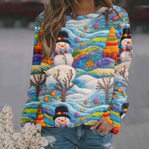 Pntutb Women Long Sleeve Christmas tops Women'S Fashion Pullover Round-Neck Long Sleeve Christmas Printed Blouses Sweatshirt tops