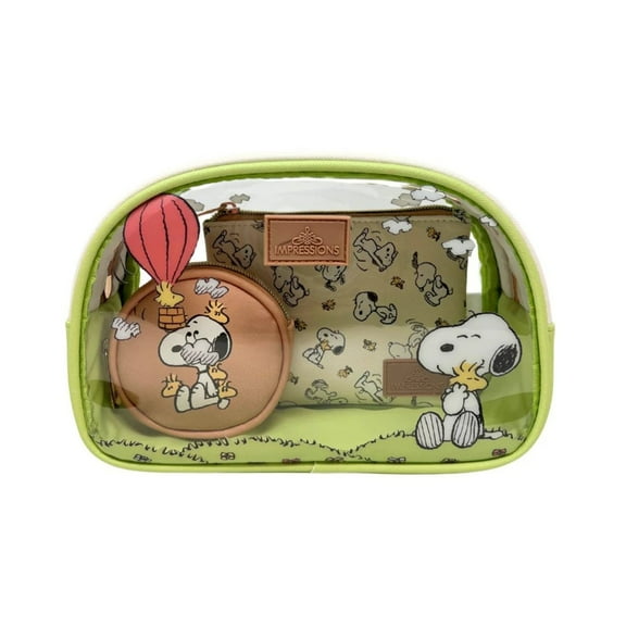 Impressions Vanity Peanuts Snoopy 3 Piece Makeup Bag Set Includes Large, Medium, and Small Pouches