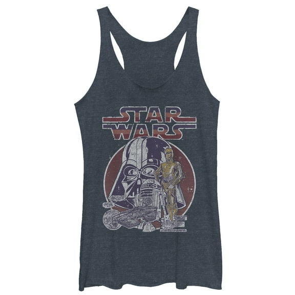 Women's Star Wars Vintage Droid Circle  Racerback Tank Top Navy Blue Heather Medium