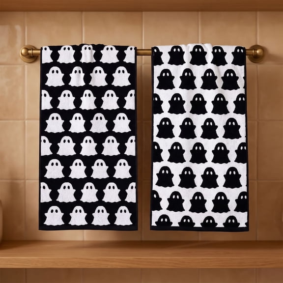 Halloween Kitchen Towels Set of 2-16x24 inch Dish Towels - Absorbent, Reusable Hand Towels for Drying, Cleaning & Kitchen Décor - Cute Ghost