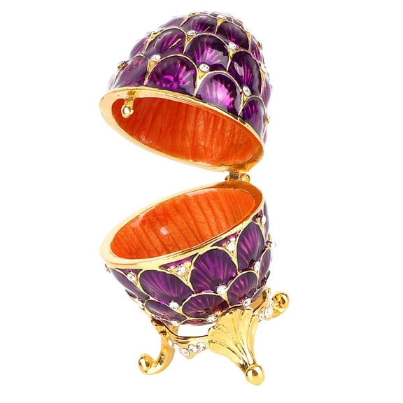 Enameled Easter Egg Vintage Style Jewelry Organizer Trinket Box Decoration Crafts (Purple)