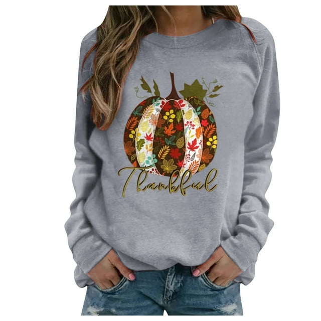 Camisas de Acción de Gracias Para Mujer Sudadera de Manga Larga Con Estampado Blusa Informal Jersey Odeerbi ODB122534
