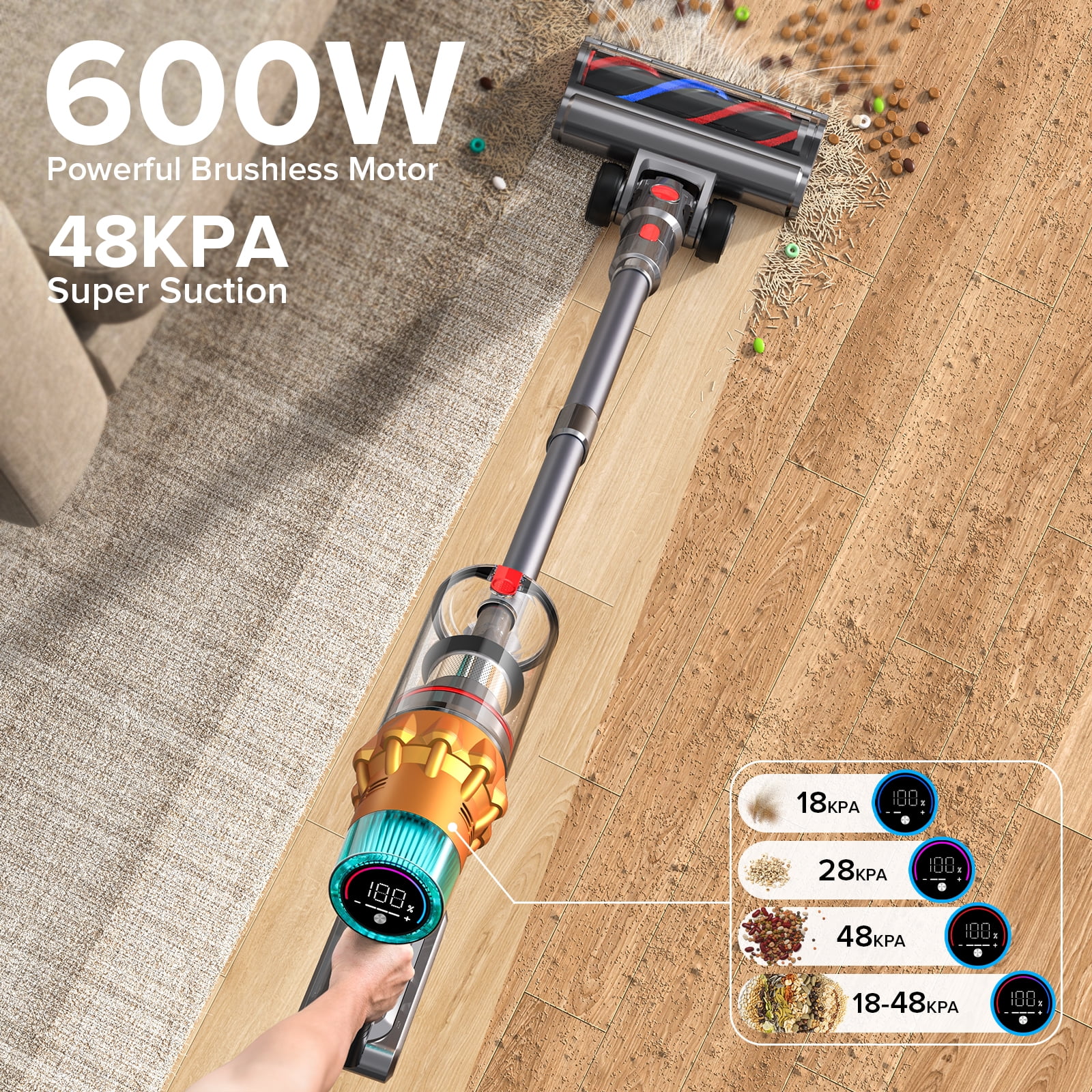 S8 Cordless Vacuum Cleaners for Home, 8-in-1/600W/48Kpa Powerful Suction, Up to 65 Minutes, Self-Standing Cordless Stick Vacuum Cleaner, Lightweight Anti-Tangle Rechargeable Vacuum