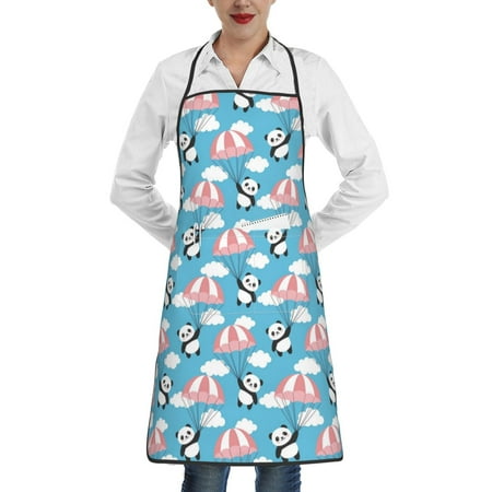 

Gaeub Panda Flying in the Sky Kitchen Cooking Aprons Adjustable Bib Apron Waterdrop and Oil Resistant Kitchen Chef Apron for Women Men