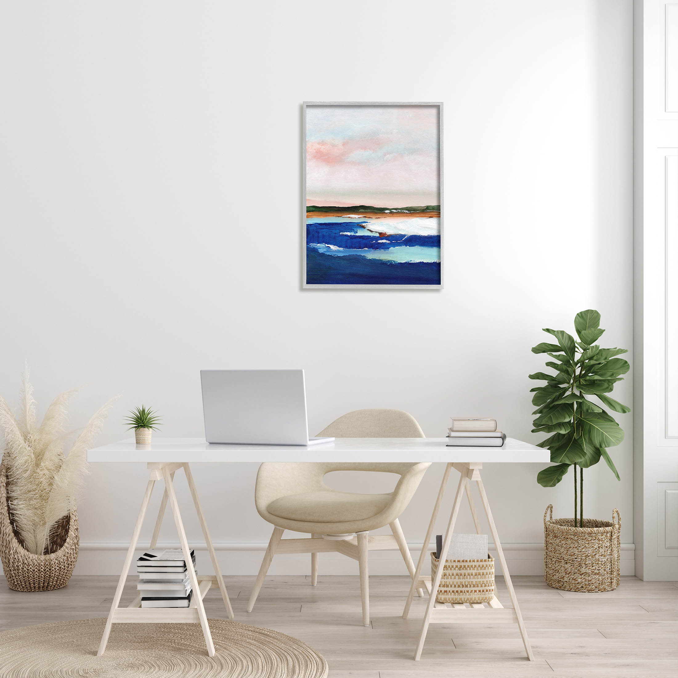 Stupell Industries Distant Land Ocean Waves Painting Painting Gray Framed Art Print Wall Art, Design by Nikita Jariwala