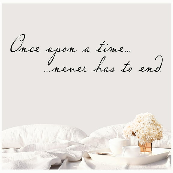 Once Upon A Time Never Has To End Vinyl Lettering Wall Decal Love Wedding Sticker Decals - Size: 12"H x 48"L - Color: Black