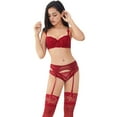 thumbnail image 2 of Women Push Up Cotton Bras Set Lace Lingerie Bra and Thong and Garter and Stocking 4pcs, 2 of 5