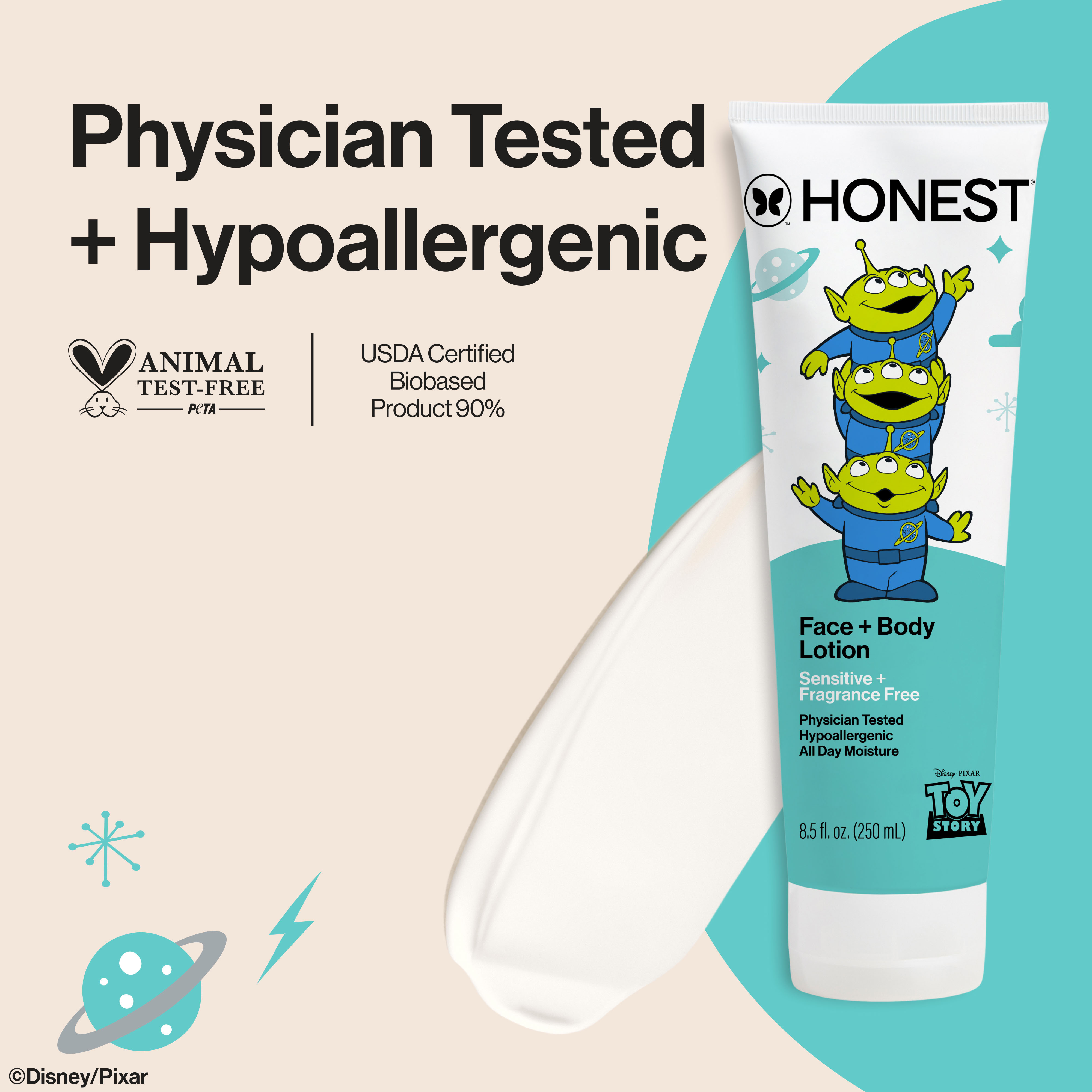 The Honest Company Disney Pixar Toy Story Fragrance Free Face and Body Lotion, 8.5 fl oz - Sensitive Skin Care