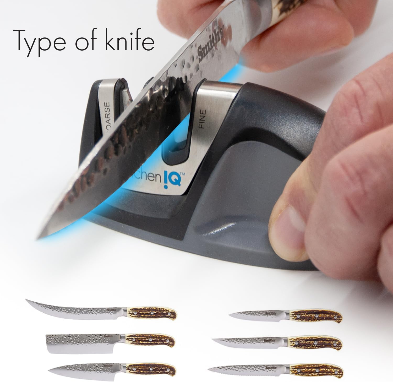 KitchenIQ 50009 Edge Grip 2-Stage Knife Sharpener, Black, Coarse & Fine Sharpeners, Compact for Easy Storage, Stable Non-Slip Base, Soft Grip Rubber