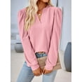 thumbnail image 4 of Blouses for Women Dressy Casual V-Neck Long Sleeve Womens Tops with Puff Sleeves Pink M, 4 of 8