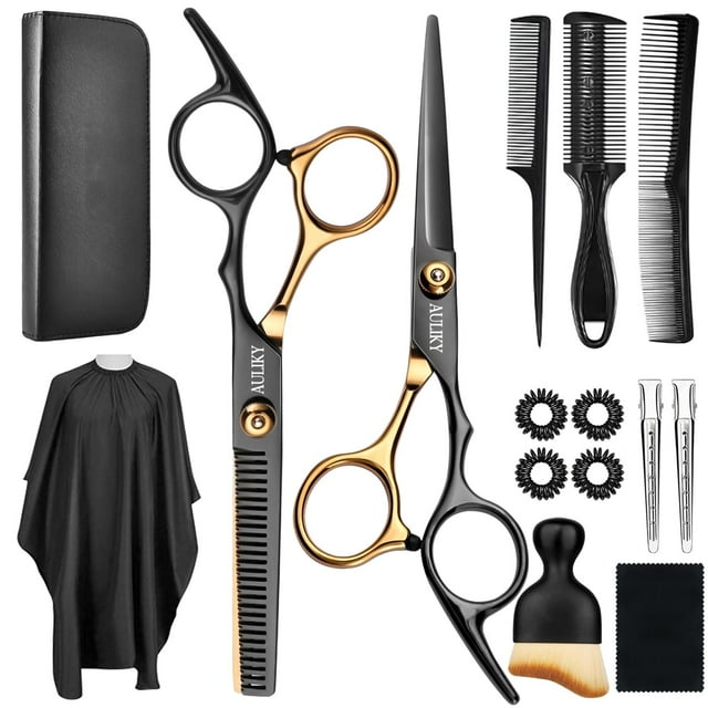 Juego de tijeras para cortar el cabello AuLiky, 15 piezas, acero inoxidable