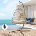 thumbnail image 3 of RADIATA Foldable Wicker Hanging Egg Chair With Stand and Cover, Beige 350 lbs Maximum Weight, 3 of 8