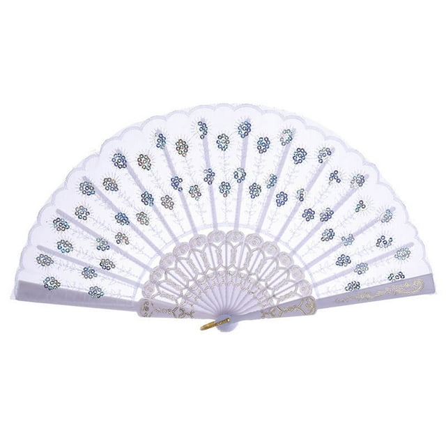 2pcs 10 colores Vintage Bordado de mano Bordado Ventilador plegable con lentejuelas Danza Suministros de boda Decoración del hogar