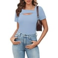 thumbnail image 3 of Kovlvoll Womens Tops Short Sleeve Cutout Neck Ribbed Slim Fitting Comfy Shirts Fashion Basic Tees Going out Top, 3 of 7