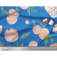 thumbnail image 2 of Soimoi Blue Cotton Duck Fabric Leaves & Peach Floral Watercolor Print Sewing Fabric BTY 42 Inch Wide, 2 of 3