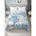 thumbnail image 4 of Blue Teal Grey Coral Coastal Flat Sheets Only Twin XL Size, Soft Breathable Bed Top Sheets for Mattress, Summer Beach Nautical Ocean Luxury Bedding Flat Sheets for Home Hotel Bedroom Bed Protection, 4 of 9