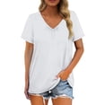 thumbnail image 6 of CUSTG Women's Shirred V-Neck T-Shirts Short-Sleeve Casual Summer Tops Soft Fashion Solid Color Tee, 6 of 8