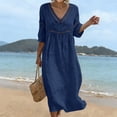 thumbnail image 2 of Dresses for Women Plus Size Summer Boho Casual V-Neck Loose 3/4 Sleeve Solid Color Hollow Out Beach Vacation Sundresses, 2 of 9