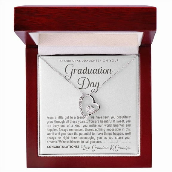 Granddaughter Graduation Gift from Grandma & Grandpa, Gift for Granddaughter Graduation, Granddaughter Graduation Necklace Jewelry with LED Gift Box and Message Card