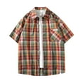thumbnail image 2 of WREESH Men's Swaeshig Loose Casual Button Down Shirts Plaid Turn-Down Collar Short Sleeve with Pockets for Trendsetting Style Orange, 2 of 7