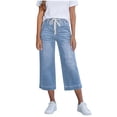 thumbnail image 2 of Women's High Waist Jeans, Wide Leg Cropped Jeans, Stretch Denim Trousers with Side Pockets, Casual Straight Leg Ankle Jeans for Daily Wear, Work, and Relaxed Outfits-Light Blue, 2 of 6