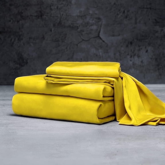 Mulberry Silk Satin Sheet Set - 4 Pc (1 Flat Sheet, 1 Fitted Sheet, 2 Pillowcases) - Smooth Bedding for Queen/King Bed - Wrinkle-Resistant, 15" Deep Pockets, Breathable & Cooling.(Gold,FULL)