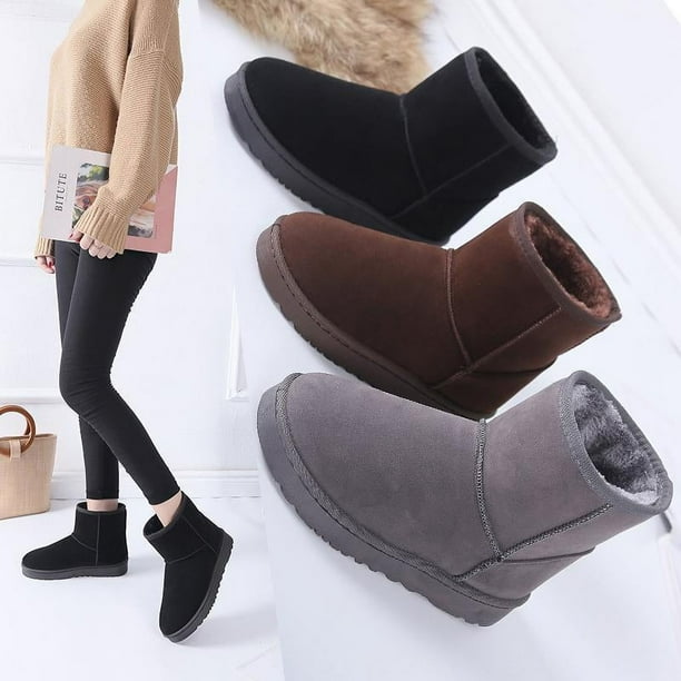 Botas de nieve de tubo corto con tacón plano para mujer, talla grande, otoño e invierno, nuevas, planas, viejas, gruesas, con forro polar, cálidas, de algodón