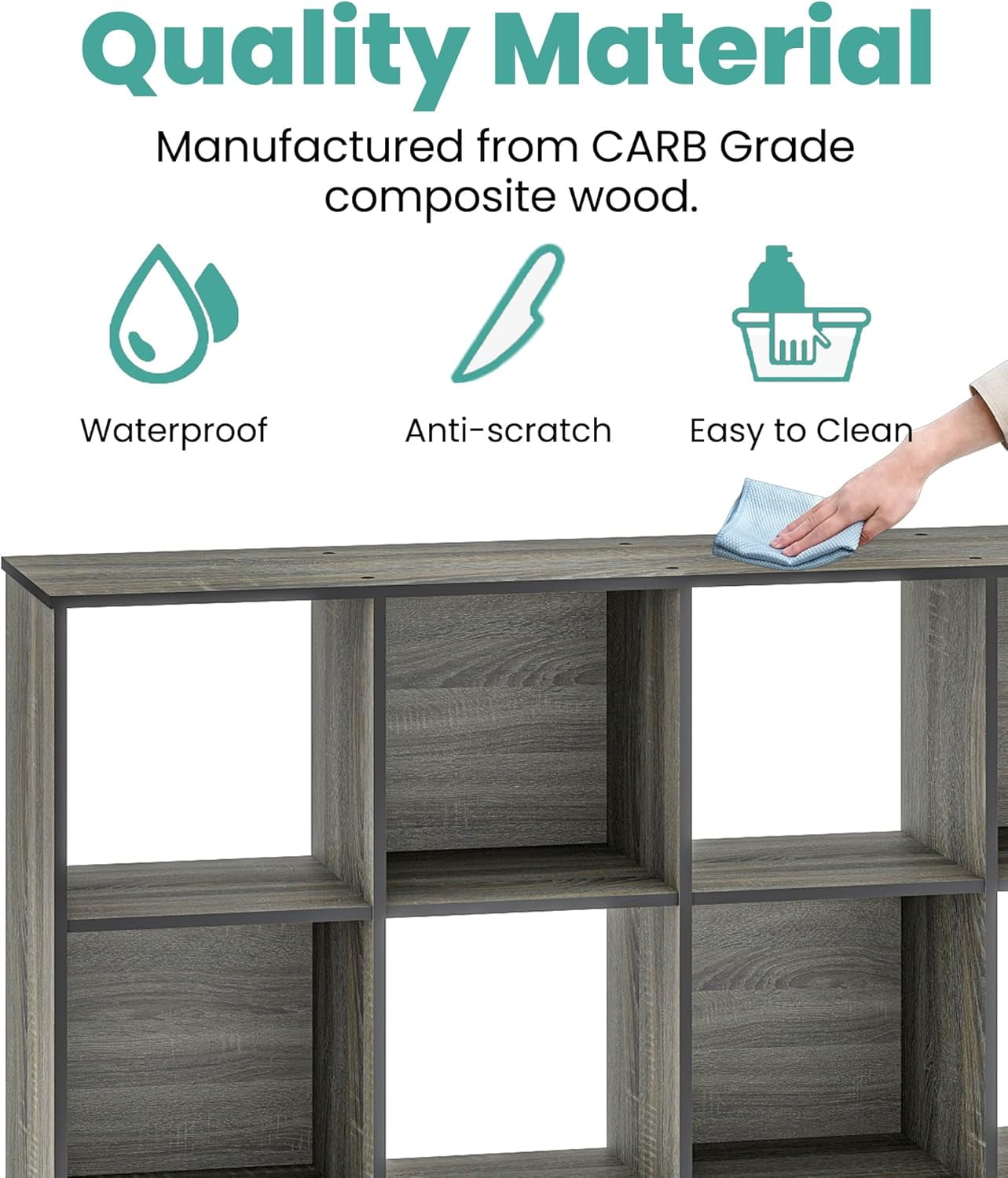 8 Cube Bookcase and Bookshelf, Freestanding Display Storage Shelves, Wooden Book Organizer for Living Room, Bedroom, Kids Room, Grey