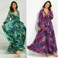 thumbnail image 1 of Robe Maxi Boho Manches Longues Col en V Tunique Ample Robes Caftan Femmes Plage Vacances Robe Longue Robes d'Été Grande Taille, 1 of 4