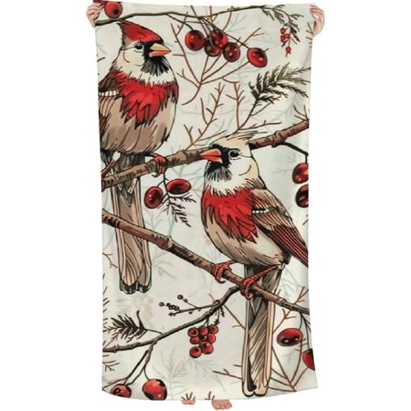 PHYHOO Beach Towels Christmas Cardinal Bird Red Berries Blanket Or Bath Towel Absorbent Quick Dry in Memory of Loved One Sand Free Pool Travel Swimming 30x60in