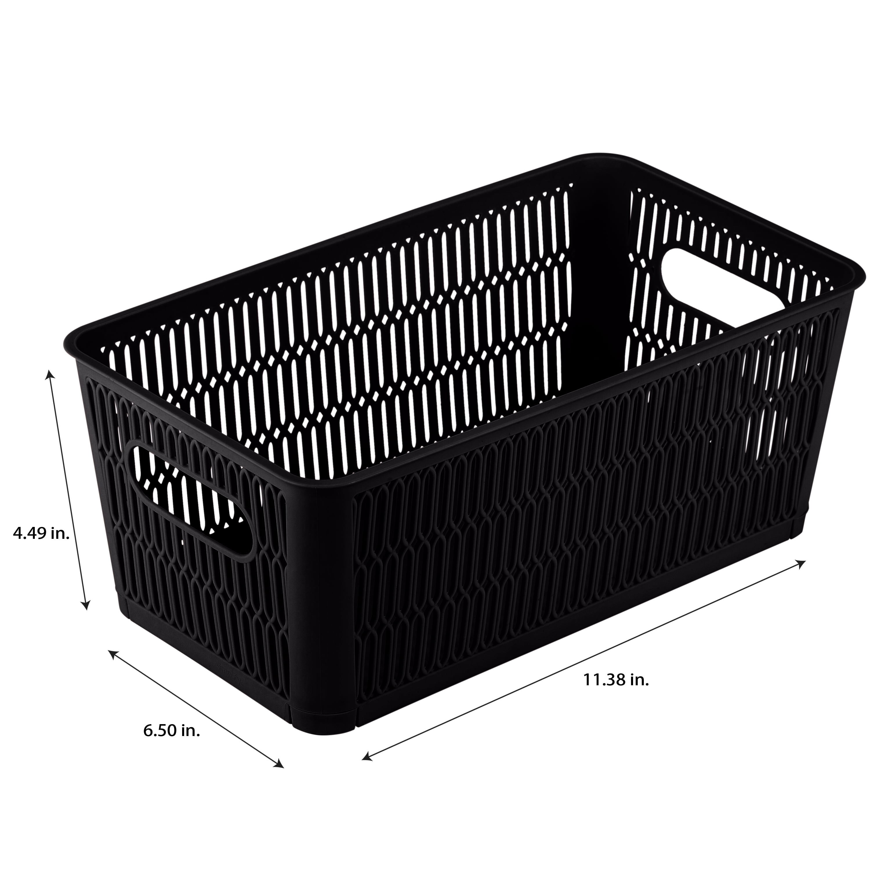 Simplify 4 Pack Slide 2 Stack It Small Plastic Storage Tote Baskets, Black