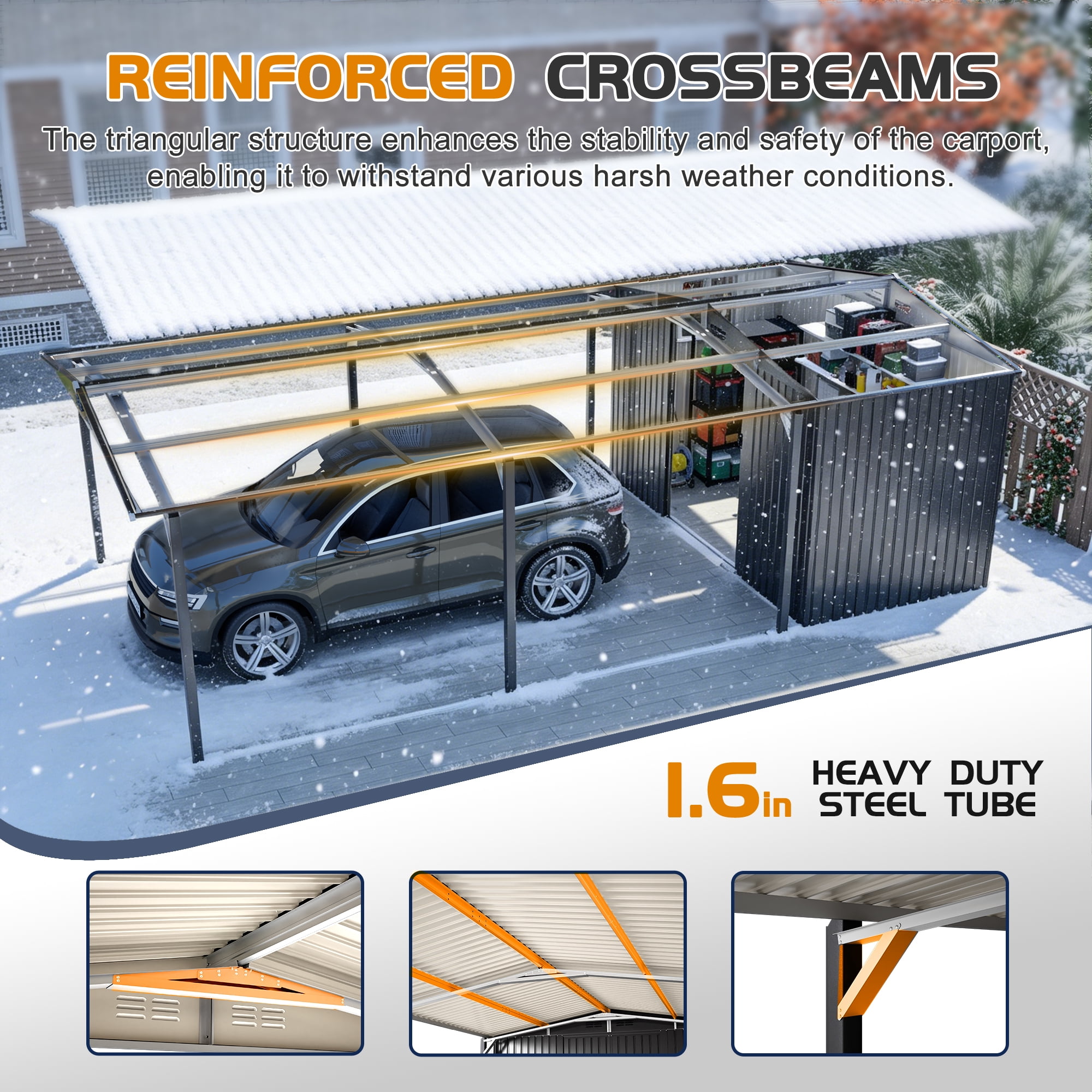 DTTRA 12x23 FT Metal Carport and Storage Shed Combo, Heavy Duty Steel Garage Shelter with Sliding Door, UV Panel, Air Vents & Sloped Roof for Car, Boat and Tractor, Gray