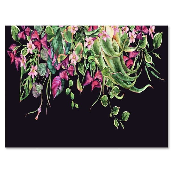 Designart ' Floral Tropical Leaves On Black Background ' Farmhouse Canvas Wall Art Print