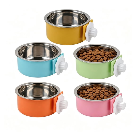 Qocolcyl Crate Dog Bowl, Removable Stainless Steel Hanging Pet Kennel Cage Bowl Food & Water Feeder Coop Cup for Puppy, Cat, Rabbit, Guinea Pigs Ferret Bird,Blue