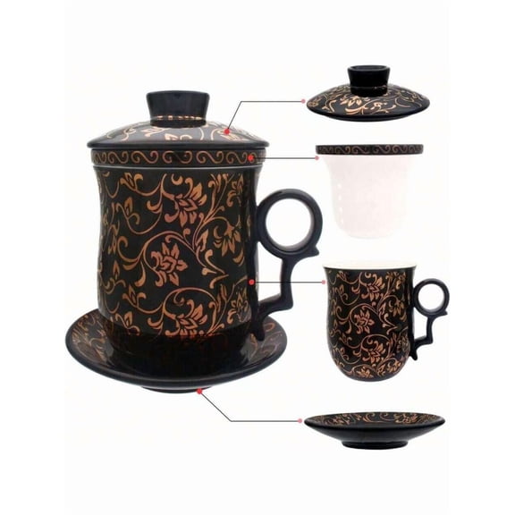 Jingdezhen Porcelain Tea Cup Set with Infuser Lid & Saucer