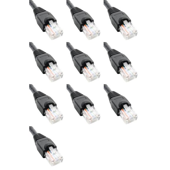 1 Foot Cat6 Ethernet Network Patch Cables Black RJ45 m/m (10 Pack)