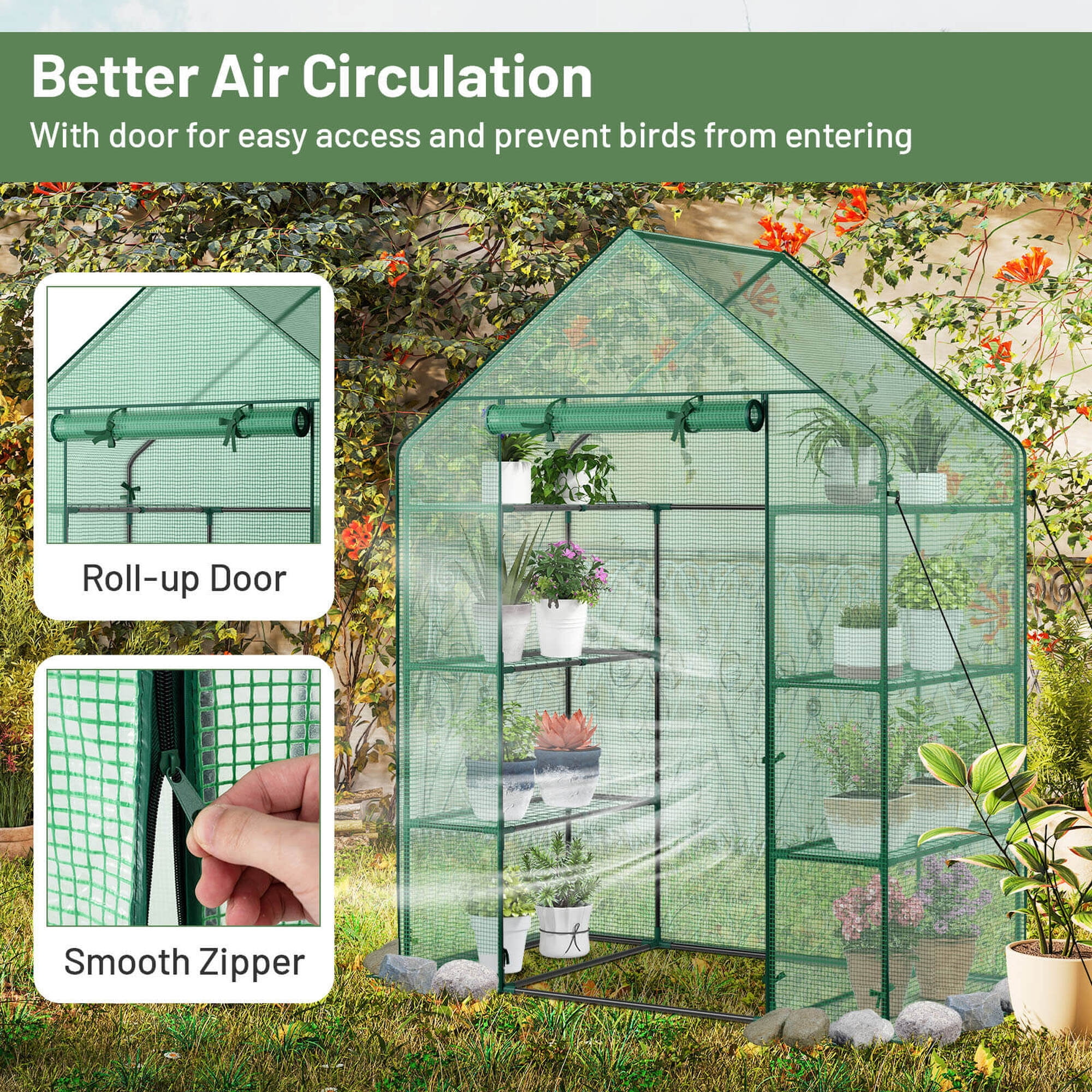 Costway Portable Mini Walk In Outdoor 4 Tier 8 Shelves Greenhouse