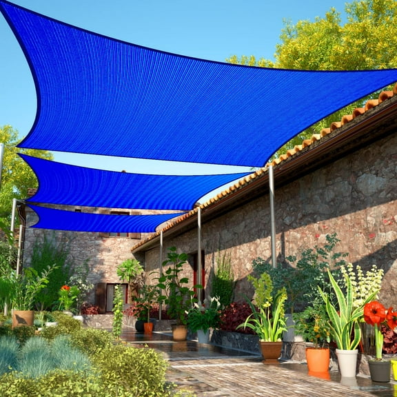 ShadeMart 8' x 10' Blue Rectangle Sun Shade Sail Canopy Mesh Fabric UV Block Air & Water Permeable - Commercial Heavy Duty - 190 GSM - 3 Years Warranty ( We Make Custom Size )