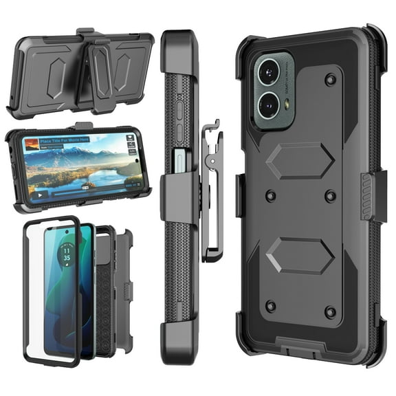 Takfox Case For Motorola Moto G 5G 2024 ,Shockproof Heavy Duty Rugged Locking Swivel Holster Belt Clip Kickstand Full Body Hard Shell Phone Cover Case,Black